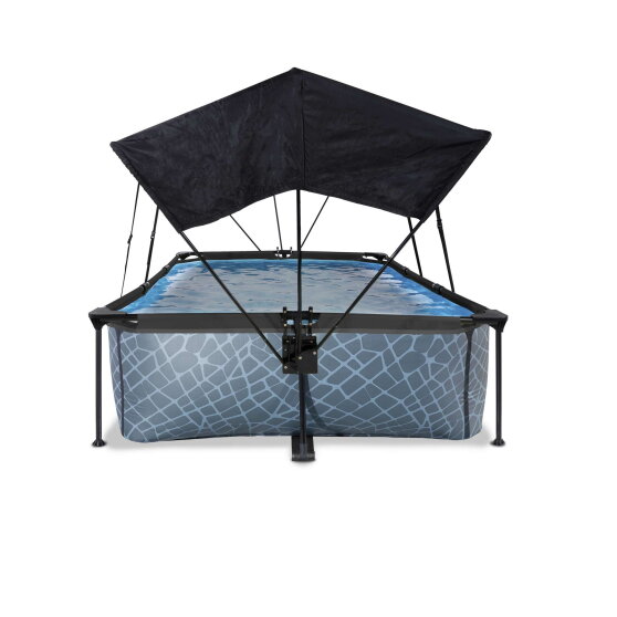 EXIT Stone pool 10ft x 6.6ft x 25.6in with filter pump and canopy - grey