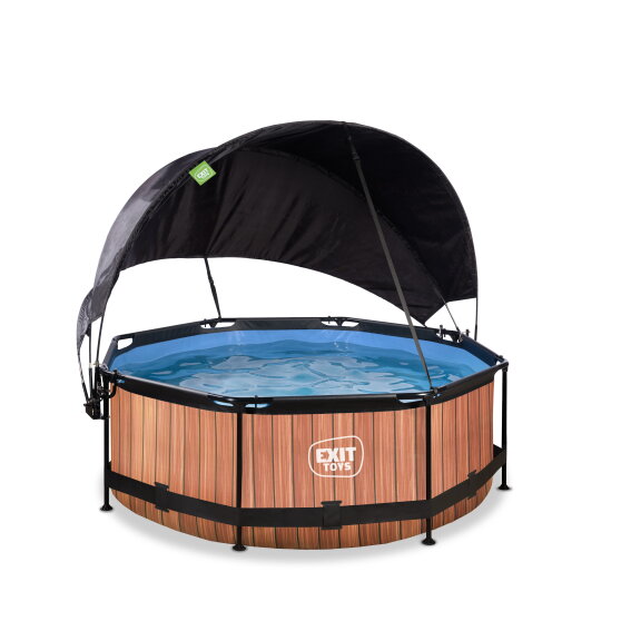 EXIT Wood pool ø244x76cm with filter pump and canopy - brown