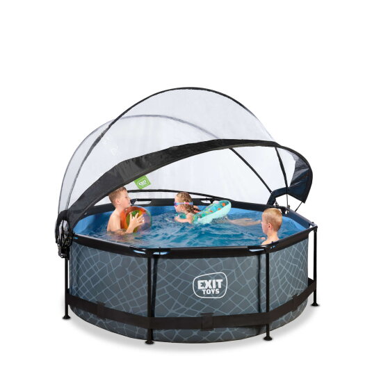 EXIT Stone pool 8ft x 30in with filter pump and dome - grey