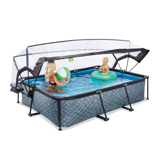 EXIT Stone pool 10ft x 6.6ft x 25.6in with filter pump and dome - grey