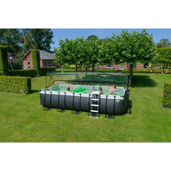 EXIT Black Leather pool 18ft x 8ft x 48in with sand filter pump and dome - black
