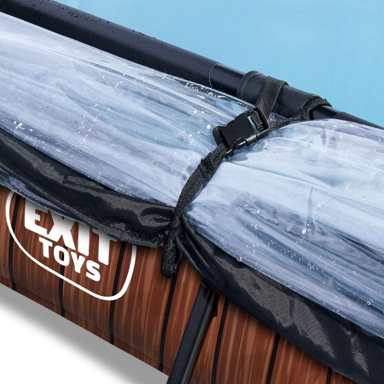 EXIT Wood Pool 7.2x4.9x2.1ft with Filter & Dome - Brown
