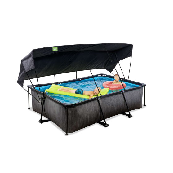 EXIT Black Wood pool 7ft x 5ft x 25.6in with filter pump and canopy - black