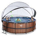 EXIT Wood pool 14ft x 48in with sand filter pump and dome - brown