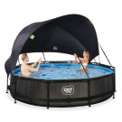 EXIT Black Wood pool 12ft x 30in with filter pump and canopy - black