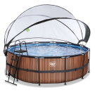 EXIT Wood pool 14ft x 48in with sand filter pump and dome - brown