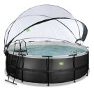 EXIT Black Leather Pool &Oslash;14ft with Sand Filter Pump & Dome