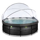 EXIT Black Leather pool 14ft x 48in with sand filter pump and dome - black