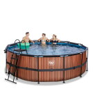 EXIT Wood pool 14ft x 48in with sand filter pump and dome - brown