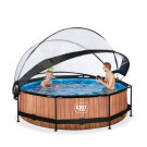 EXIT Wood pool ø300x76cm with filter pump and dome - brown