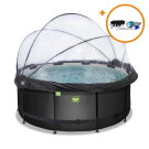 EXIT Black Leather pool 12ft x 48in with sand filter pump and dome and accessory set - black