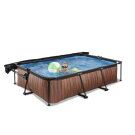 EXIT Wood pool 10ft x 6.6ft x 25.6in with filter pump and canopy - brown