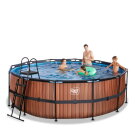 EXIT Wood pool 14ft x 48in with sand filter pump - brown