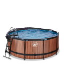 EXIT Wood pool ø360x122cm with sand filter pump and dome - brown