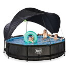EXIT Black Wood pool ø360x76cm with filter pump and canopy - black
