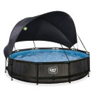 EXIT Black Wood pool ø360x76cm with filter pump and canopy - black