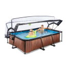 EXIT Wood Pool 10x6.5ft with Filter Pump & Dome - Brown
