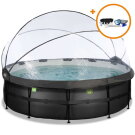 EXIT Black Leather pool 16ft x 48in with sand filter pump and dome and accessory set - black