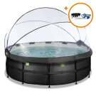 EXIT Black Leather Pool Ø14ft with Sand Filter Pump & Dome