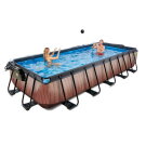 EXIT Wood pool 18ft x 8ft x 39in with sand filter pump and dome - brown