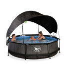 EXIT Black Wood pool ø300x76cm with filter pump and canopy - black