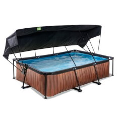 EXIT Wood pool 300x200x65cm with filter pump and canopy - brown