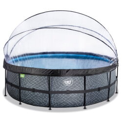 EXIT Stone pool ø450x122cm with sand filter pump and dome - grey