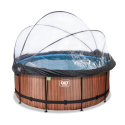 EXIT Wood pool ø360x122cm with sand filter pump and dome - brown