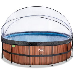 EXIT Wood pool ø488x122cm with sand filter pump and dome - brown