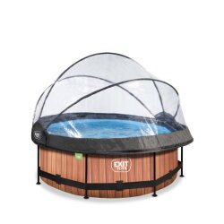 EXIT Wood pool ø244x76cm with filter pump and dome - brown