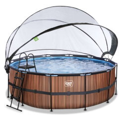 EXIT Wood pool 14ft x 48in with sand filter pump and dome - brown