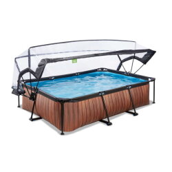 EXIT Wood Pool 10x6.5ft with Filter Pump & Dome - Brown