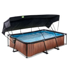 EXIT Wood pool 10ft x 6.6ft x 25.6in with filter pump and canopy - brown
