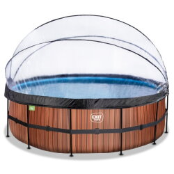 EXIT Wood pool ø450x122cm with sand filter pump and dome - brown