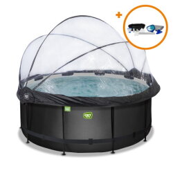 EXIT Black Leather pool ø360x122cm with sand filter pump and dome and accessory set - black