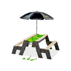 EXIT Aksent sand & water and picnic table (2 benches) with parasol and gardening tools