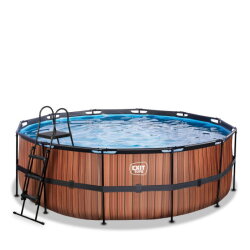 EXIT Wood pool 14ft x 48in with sand filter pump - brown
