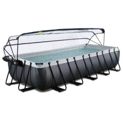 EXIT Black Leather pool 18ft x 8ft x 39in with sand filter pump and dome - black