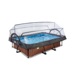 EXIT Wood pool 220x150x65cm with filter pump and dome - brown