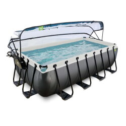 EXIT Black Leather pool 13ft x 6.6ft x 39in with sand filter pump and dome - black