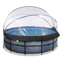 EXIT Stone pool ø427x122cm with sand filter pump and dome - grey