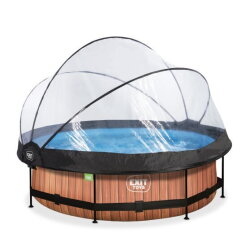 EXIT Wood pool ø300x76cm with filter pump and dome - brown