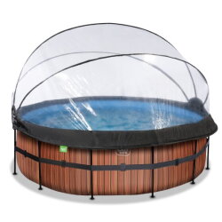 EXIT Wood pool ø427x122cm with sand filter pump and dome - brown