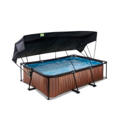 EXIT Wood pool 220x150x65cm with filter pump and canopy - brown