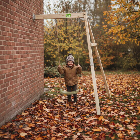 The EXIT Silvi wooden swing wall mount is a space saving and sturdy wall mounted swing, perfect for small gardens and safe play moments outdoors.